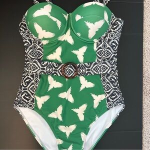 Retro Belted One Piece Swimsuit, Women’s Size Small